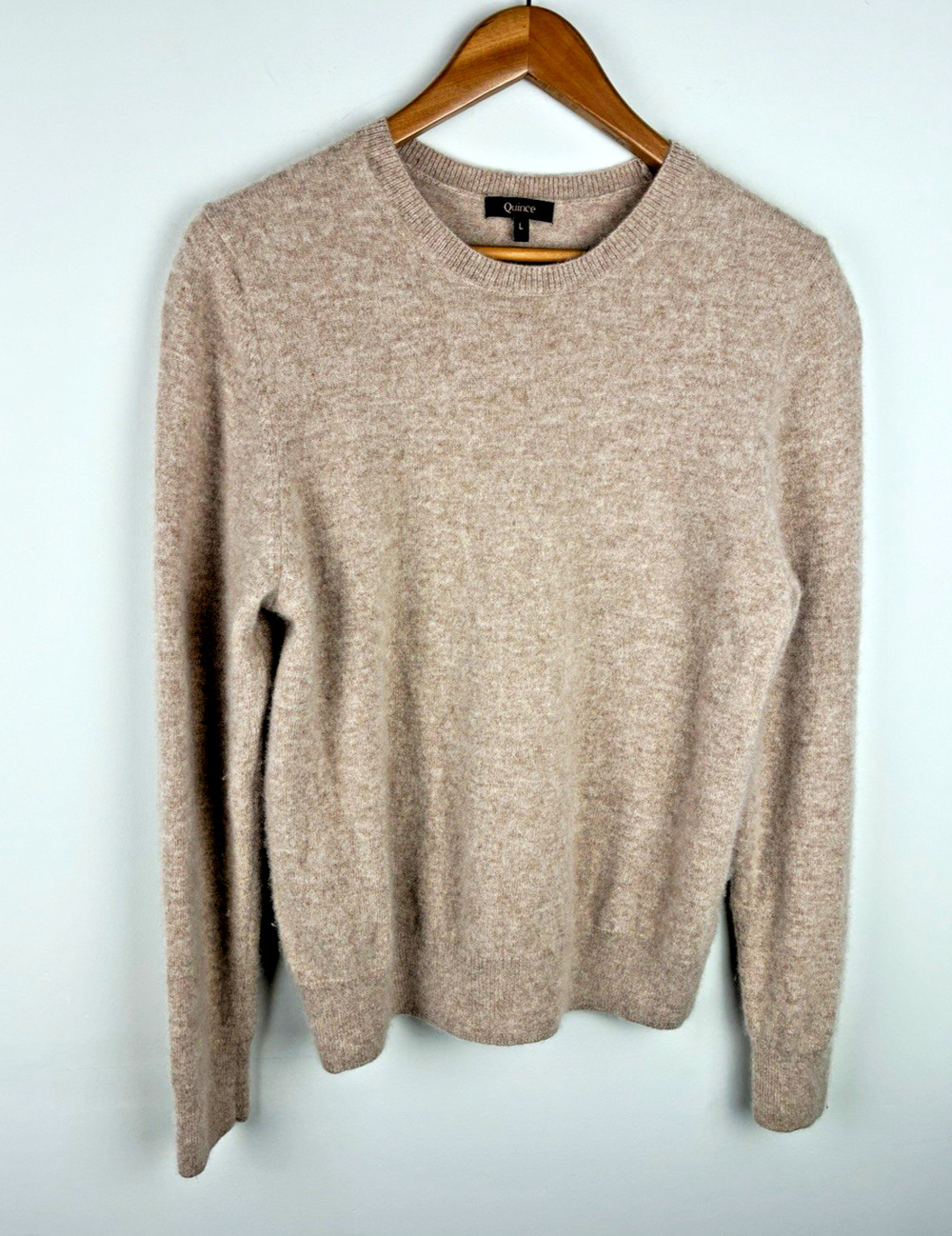 Quince Women's L Mongolian Cashmere Crewneck Sweater Oatmeal Minimalist Preppy